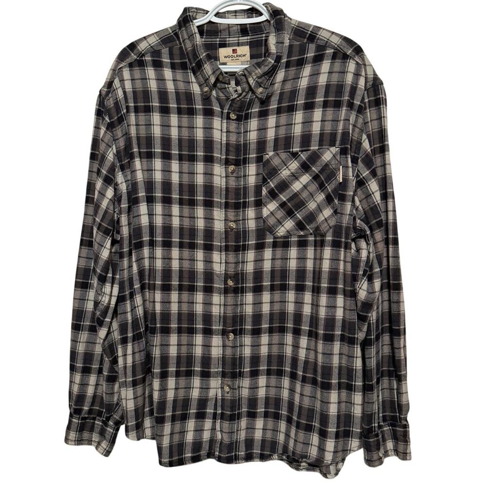 Woolrich Est. 1830 Men's Black Brown Plaid Long Sleeve Button Down Flannel XL